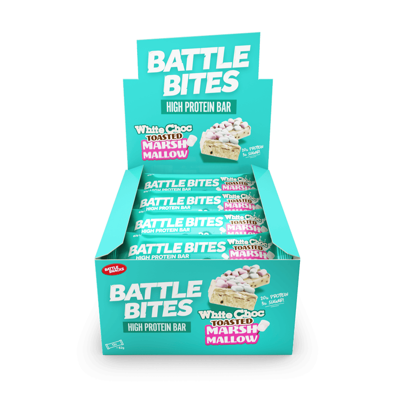 Battle Snacks Battle Bites White Chocolate Toasted Marshmallow Protein Bar Box (12 Bars) - Protein Parcel