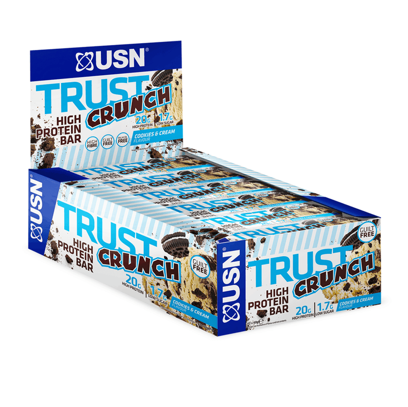 USN Trust Crunch Cookies & Cream Protein Bar Box (12 Bars) - Protein Parcel
